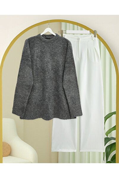 Modamorfo Round Neck Casual Soft Knit Sweater - Smoked