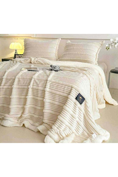 TURCIA Green 3D Faux Rabbit Fur Blanket Set with 2 Pillowcases (Sherpa)