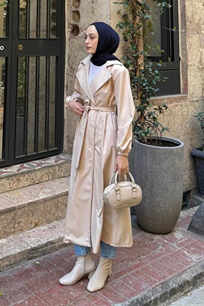 lamelif Ελαστικό μανίκι με λεπτομέρεια καμπαρντίνα πέτρα