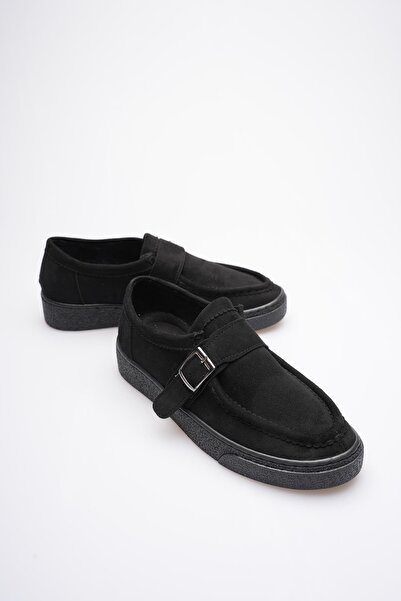 Mubiano Women's Suede Loafer Shoes with Buckle Black Corven