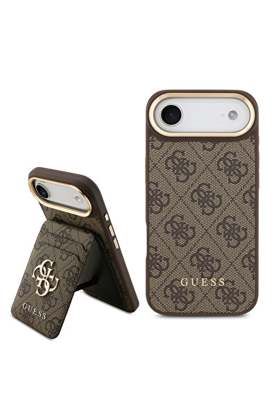 Guess iPhone 17 Air Compatible Case Licensed M-Safeli 4g Metal Big Logo Card Holder Cover Brown