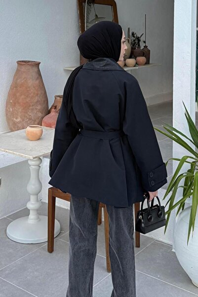 lamelif Garni Collar Trench Coat Black