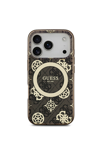 Guess iPhone 17 Pro Max Case Licensed M-Safeli Iml Peony and 4g Patterned Classic Logo Brown
