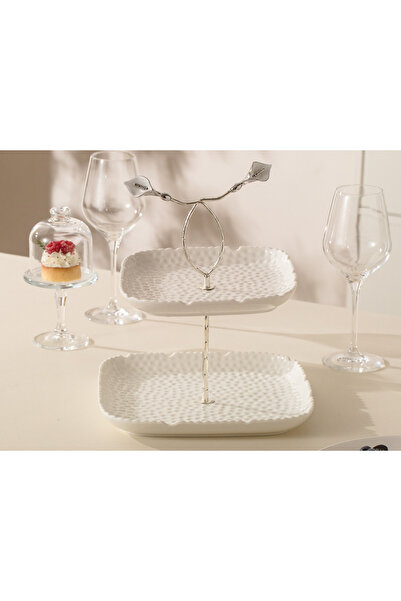 Malooki Two-tier porcelain serving platter with decorative silver frame – 25.5 × 29.8 cm