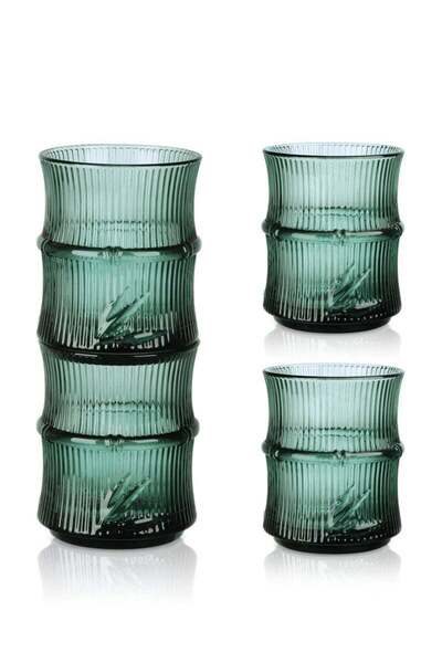 Generic Green Bamboo-Shaped Glass Tumblers, 4 Pack, 260ml