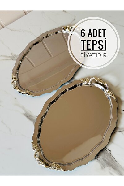 Melinda Lunea 6-Piece Silver Handle Oval Presentation Serving Tray (20X25Cm)