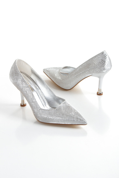 Miss Mitto Γυναικείο Ασημένιο Στιλέτο Φίδι με κλειστή πλάτη 8 εκ. Λεπτό γαλβανισμένο τακούνι Άνετο στιλέτο