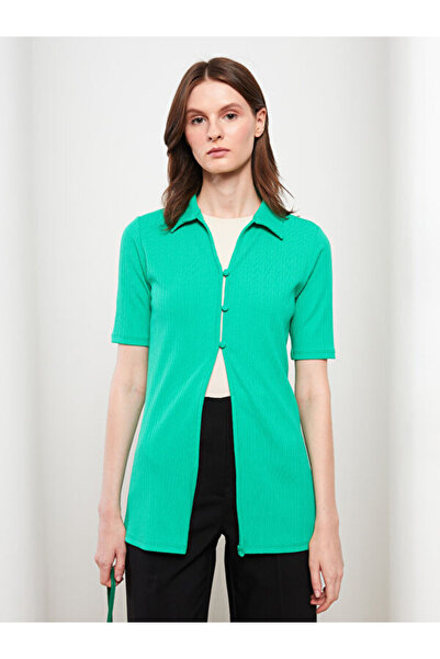 LC Waikiki Polo Neck Plain Short Sleeve Women's Cardigan