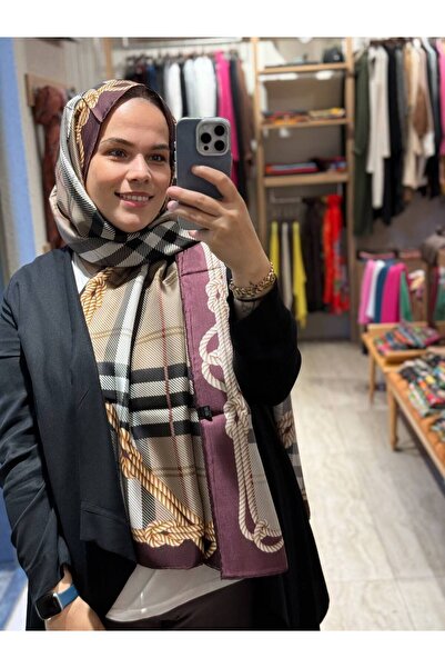 vavelli %100 Twill İpek Şal Ekose Desen Bordo
