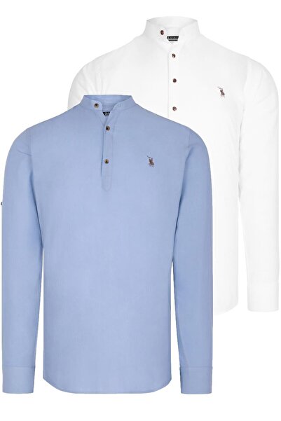 Dewberry Double Set G783 Judgment Collar Shirt-White-Blue