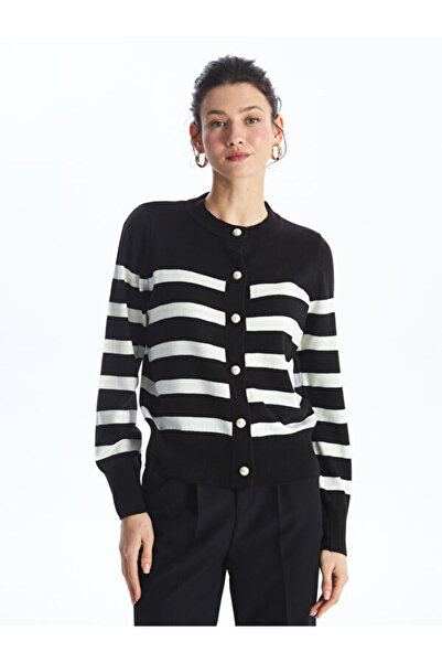 LC Waikiki Crew Neck Striped Women's Knitwear Cardigan