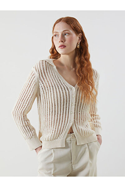 LC Waikiki Polo Neck Openwork Women's Knitwear Cardigan