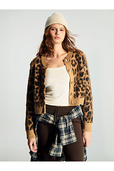 LC Waikiki Leopard Patterned Women's Knitwear Cardigan