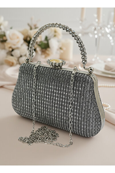 Biçanta Platinum Color Glitter Stone Evening Dress Bag |   Luxury Wedding and Evening Bag