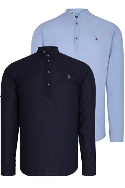 Dewberry Double Set G783 Judgment Collar Shirt-Dark Blue-Blue