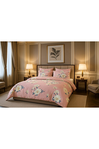 Brava Casa Rose Bloom Double Bed Linen, 6 Pieces, Fine, Elegant Floral Powder Pink, BravaCasa