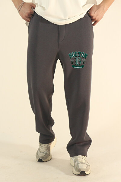 EydaMoon Ανδρικό χαλαρό χειμερινό παντελόνι Boston με τύπωμα με μάλλινο φλις ...