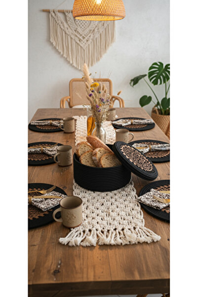 Comfort Craft 4-Piece Wooden Detailed Jute Placemat Set and Bread Basket / Stylish Special Design / Comfort Table Mat