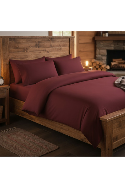 Brava Casa Pure Comfort Double Bed Linen, 6 Pieces, Fine, Immaculate Burgundy, Minimalist, BravaCasa