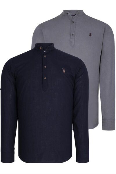 Dewberry Double Set G783 Judgment Collar Shirt-Dark Blue - Anthracite