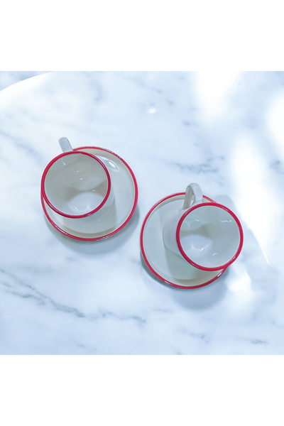 Ganita home Coffee Cup Elegant Red Color Double Size 2 Persons 4 Pieces