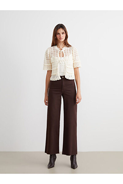 LC Waikiki Tie-Up Collar Openwork Women's Knitwear Cardigan