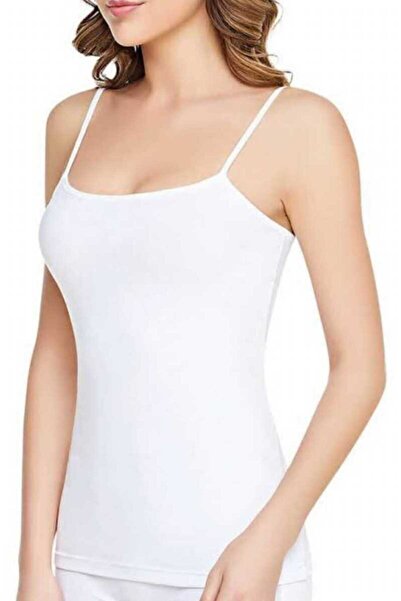 MultiPa Tutku 2 Pieces of 100% Ribbed White Women's Tank Tops with String Straps