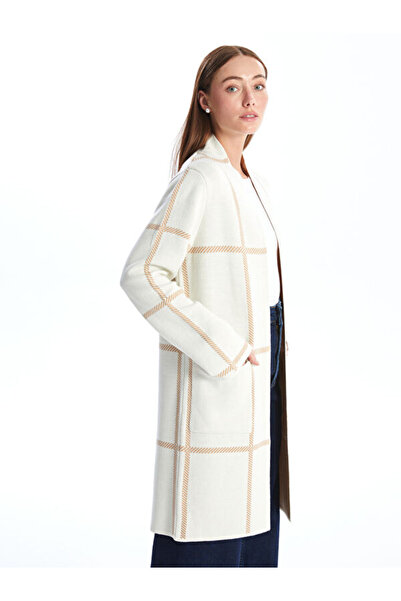 LC Waikiki Shawl Collar Plaid Long Sleeve Women's Knitwear Cardigan