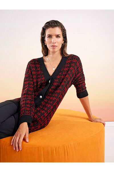 LC Waikiki V-Neck Patterned Women's Knitwear Cardigan