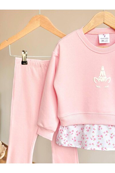 UNİCORNKİDS Girl's Floral Patterned Top and Bottom Set