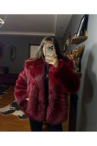 MODAGK Women's Trend Faux Fur Coat -Bordo