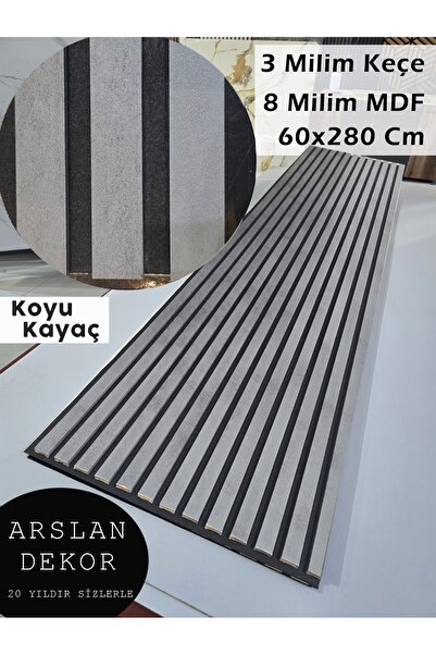 Panel 60x280 Koyu Kayaç Akustik | Keçe Kaplamalı MDF | Modern Duvar Paneli
