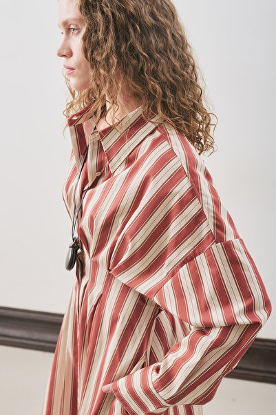 Manuka Pi̇le Detail Shirt Dress Tiles Striped