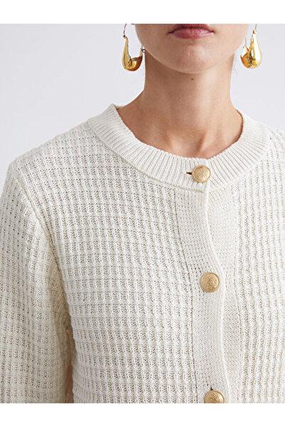 LC Waikiki Crew Neck Self Patterned Women's Knitwear Cardigan