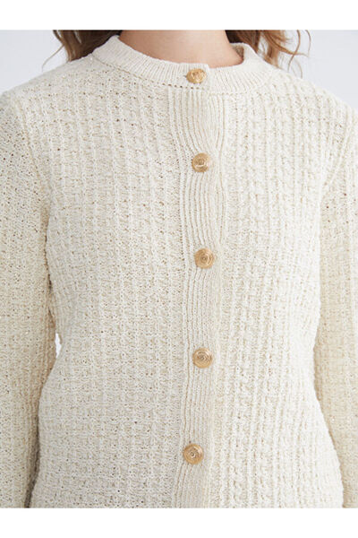 LC Waikiki Crew Neck Self Patterned Women's Knitwear Cardigan