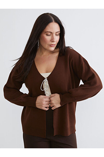 LC Waikiki Plus Size V-Neck Women's Knitwear Cardigan