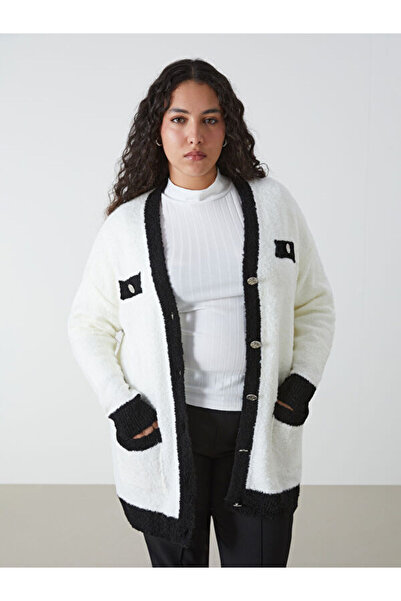 LC Waikiki V-Neck Color-Blocked Women's Knitwear Cardigan