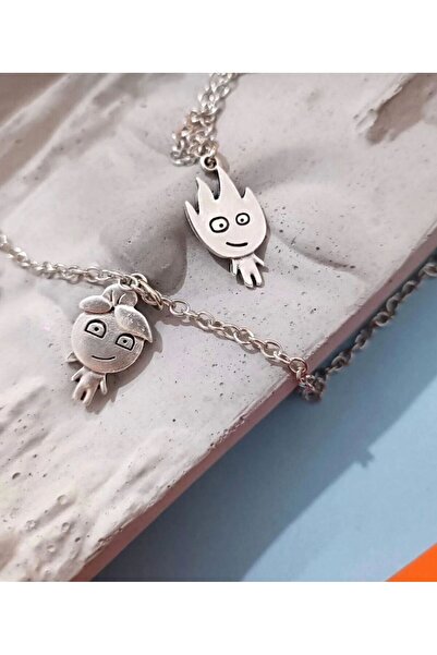 Misens 2'li Ateş Ve Su Gümüş Renk Çift Sevgili Best Arkadaşlık Zincirli Metal...