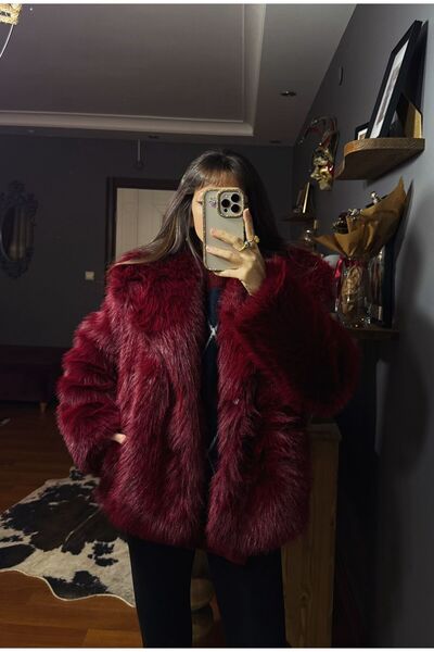 MODAGK Women's Trend Faux Fur Coat -Bordo