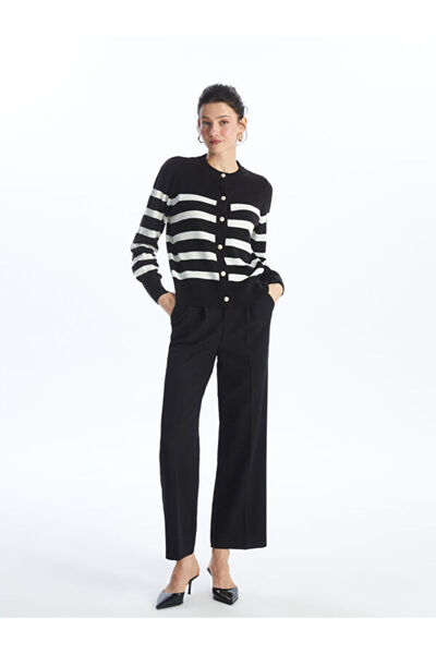 LC Waikiki Crew Neck Striped Women's Knitwear Cardigan