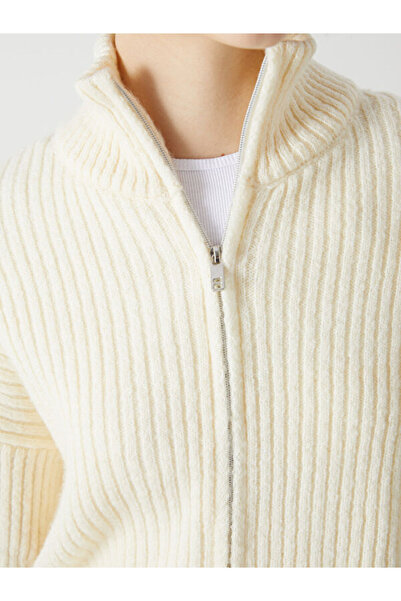 LC Waikiki Stand Collar Textured Women's Knitwear Cardigan