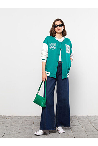 LC Waikiki Crew Neck Embroidered Long Sleeve Women's Bomber Sports Cardigan