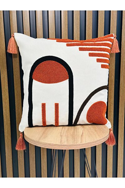 AYS DEKOR (قطعتان) غطاء وسادة مطرز ومزين بشراشيب، طقم من قطعتين، مقاس 43×43 سم