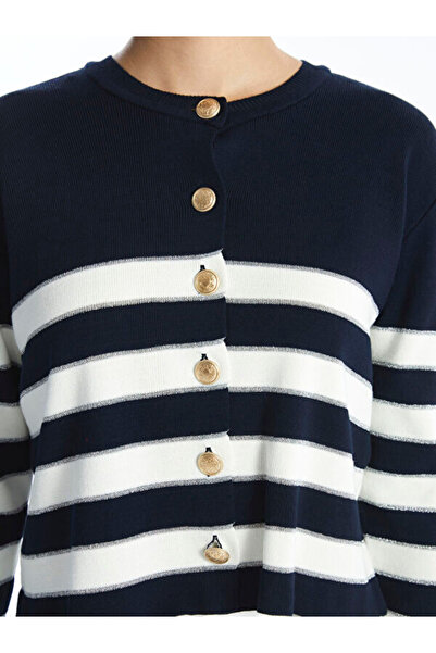 LC Waikiki Crew Neck Striped Women's Knitwear Cardigan