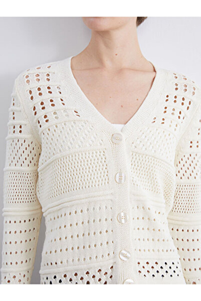 LC Waikiki V-Neck Openwork Women's Knitwear Cardigan