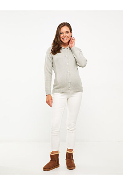 LC Waikiki Polo Neck Plain Long Sleeve Maternity Knitwear Cardigan