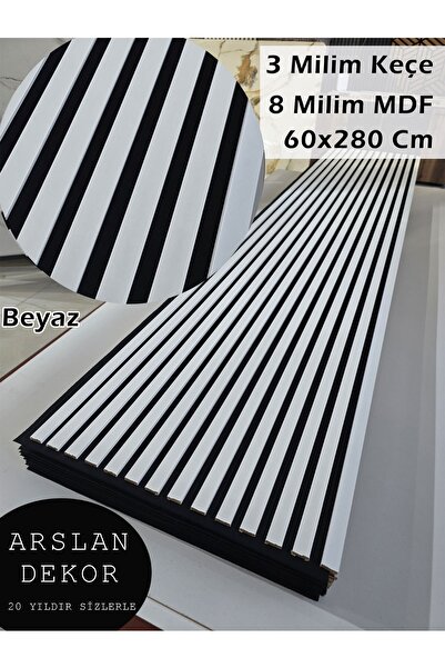 60x280 Beyaz Akustik | Keçe Kaplamalı MDF | Modern Duvar Paneli