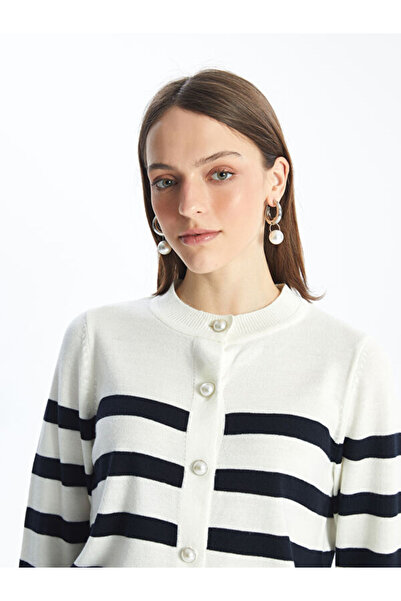 LC Waikiki Crew Neck Striped Women's Knitwear Cardigan