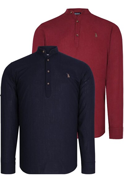 Dewberry Double Set G783 Judgment Collar Shirt-Burgundy-Dark Blue