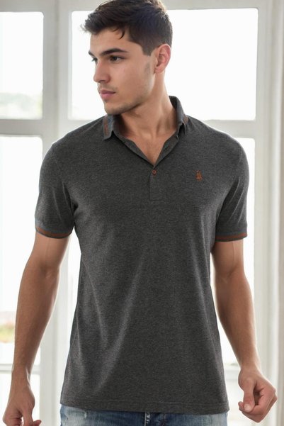 Dewberry Men's Polo Collar Cotton T-Shirt Anthracite T9586